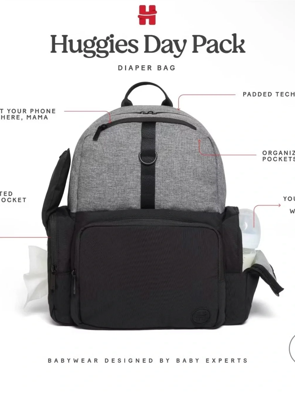NWT Huggies Day Pack Diaper Bag Baby Shower Gift Adjustable Stroller Friendly